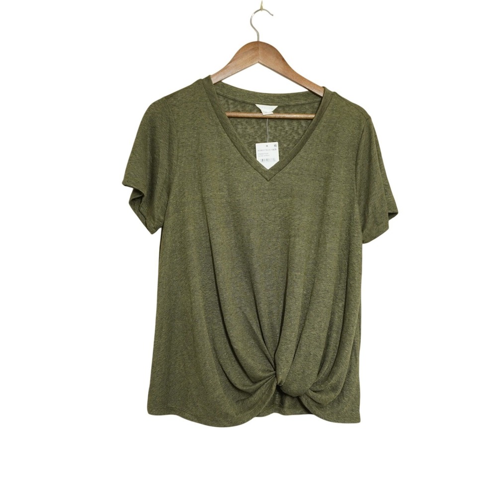 Caslon Olive Sarma Green V-Neck Twist Front T-Shirt‎ Size L Lightweight Casual
